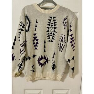 Vintage Le Tigre Aztec Wool Acrylic Pullover Sweater L